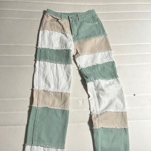 SHEIN high waisted green white & tan jeans